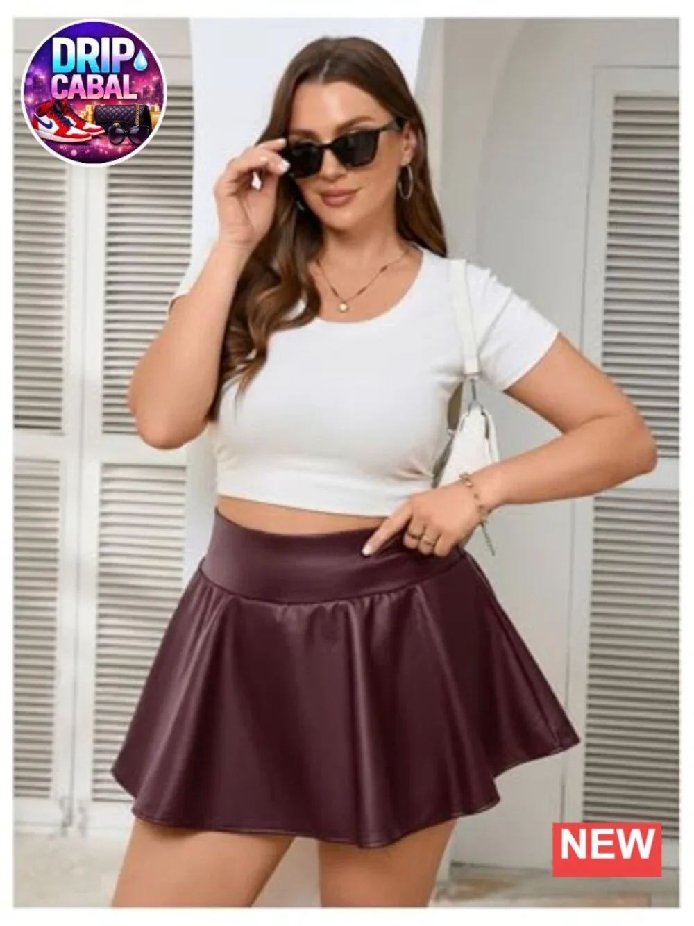 Plus Size Faux Leather Skort High Waist Ruffle Hem A-Line Mini